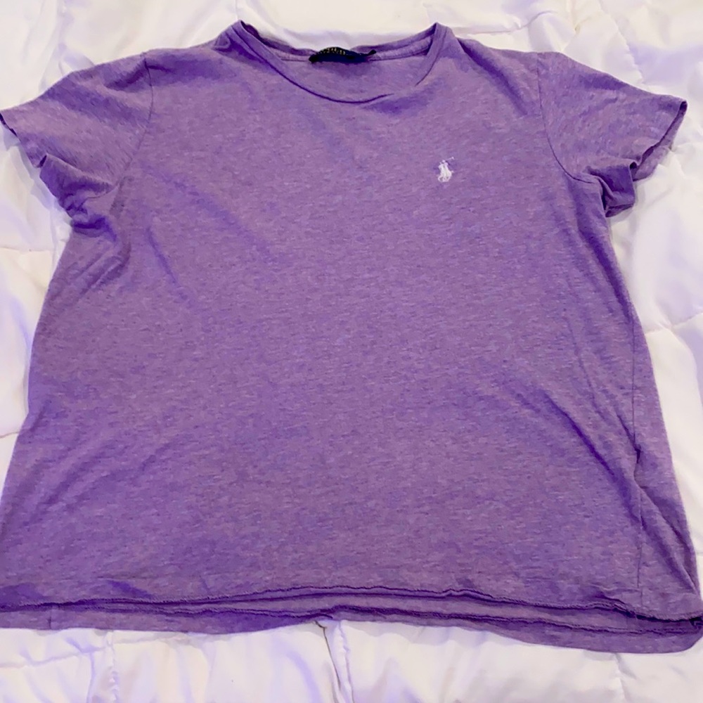 Purple polo shirt.